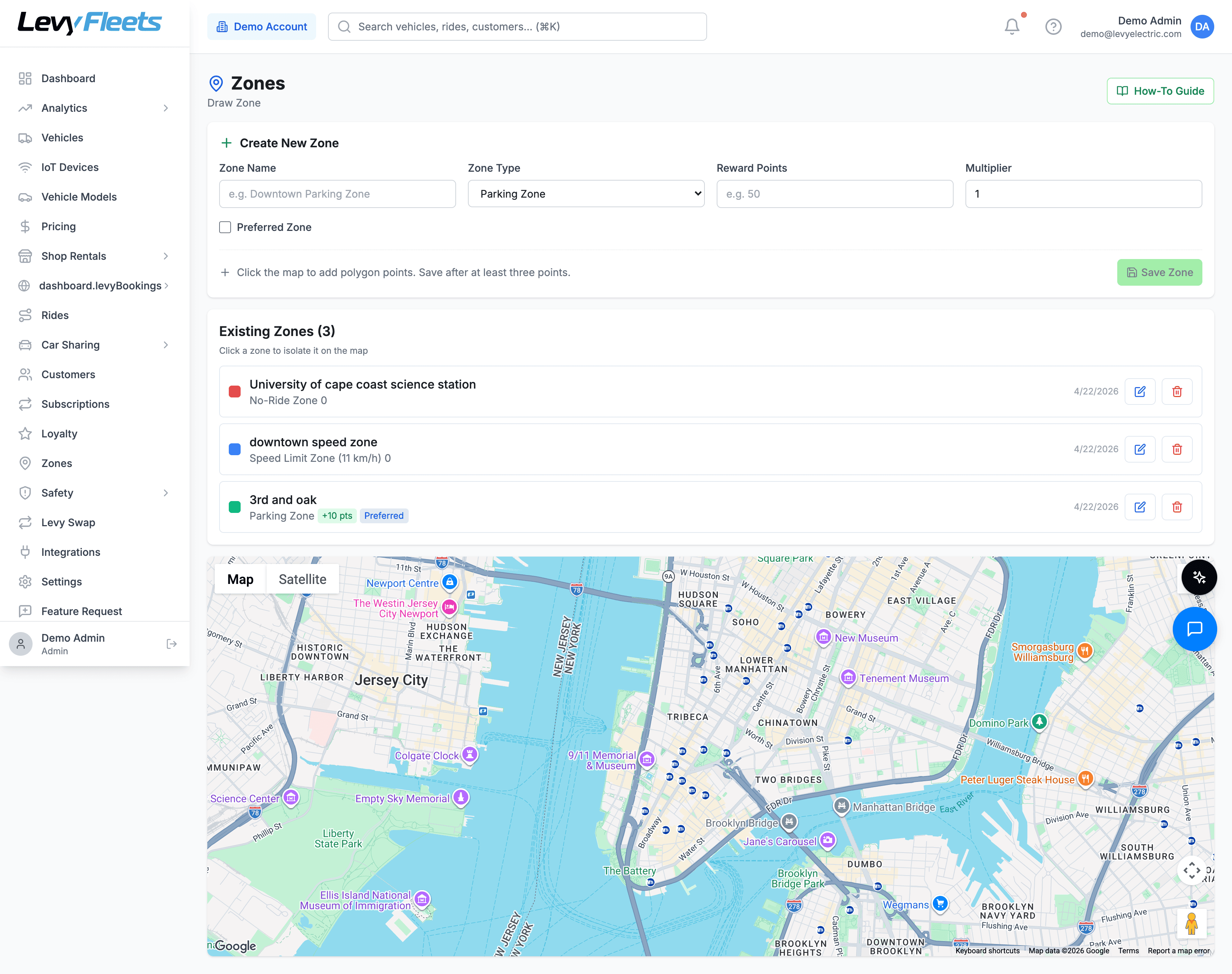 Drawing a geofenced service-area polygon in the zone editor