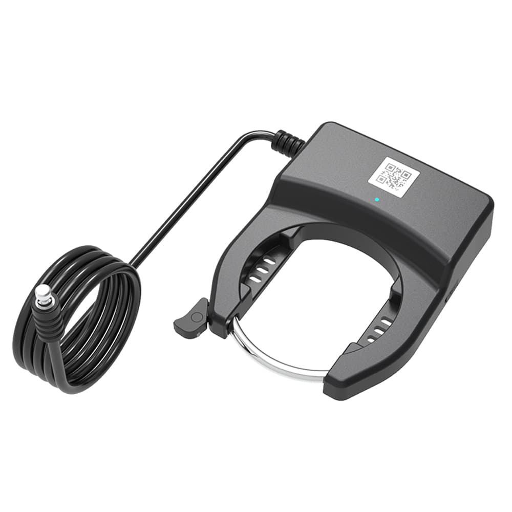 OMNI OC33 horseshoe smart lock with auxiliary cable coiled beside the lock body