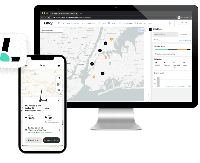 Levy operator dashboard and courier rider app shown together