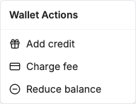 Wallet menu showing Charge Fee