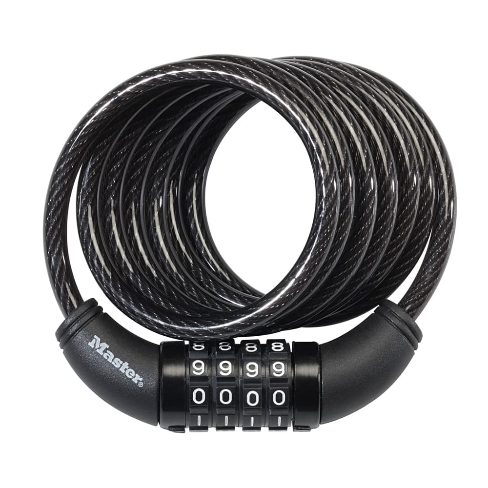 Master Lock 8114D coiled 4-dial combination cable lock product photo