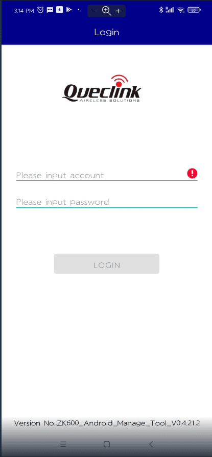 Batch app login screen
