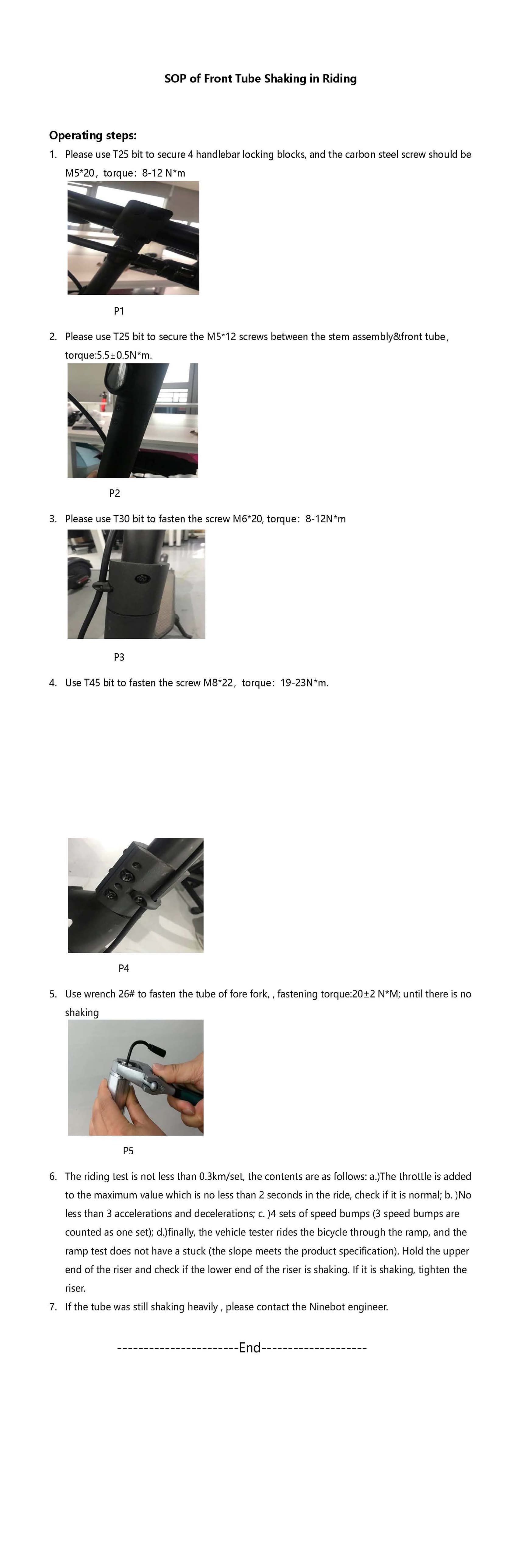 SOP - Front Tube Shaking While Riding (MAX) - Visual SOP